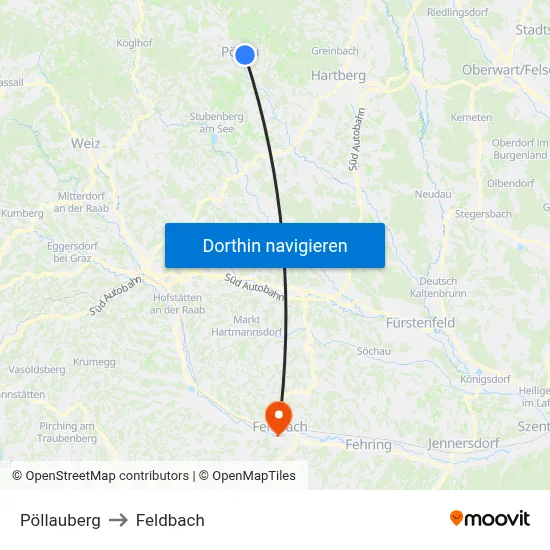 Pöllauberg to Feldbach map