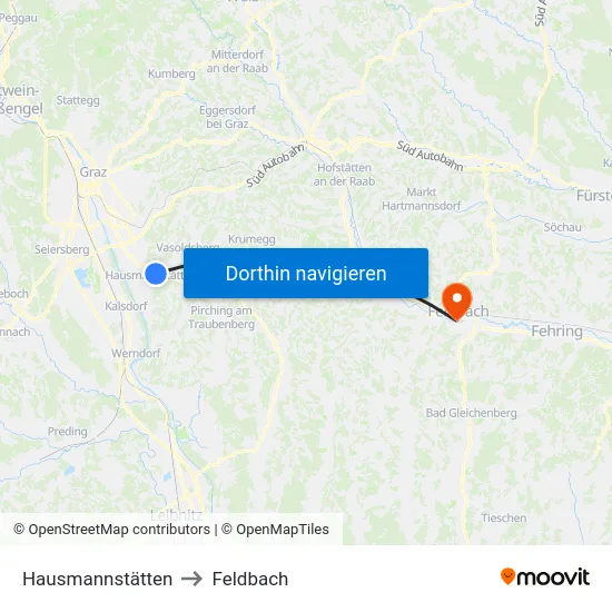 Hausmannstätten to Feldbach map