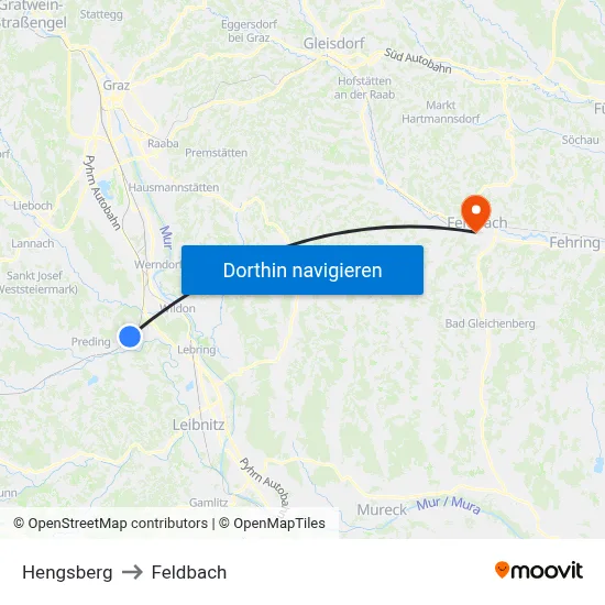 Hengsberg to Feldbach map