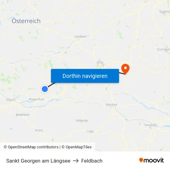 Sankt Georgen am Längsee to Feldbach map