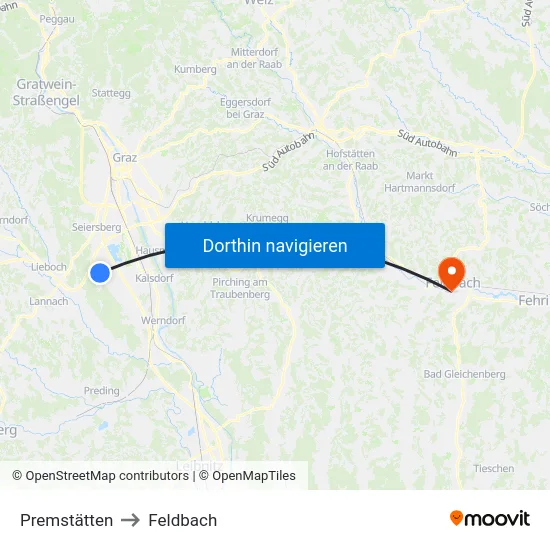 Premstätten to Feldbach map