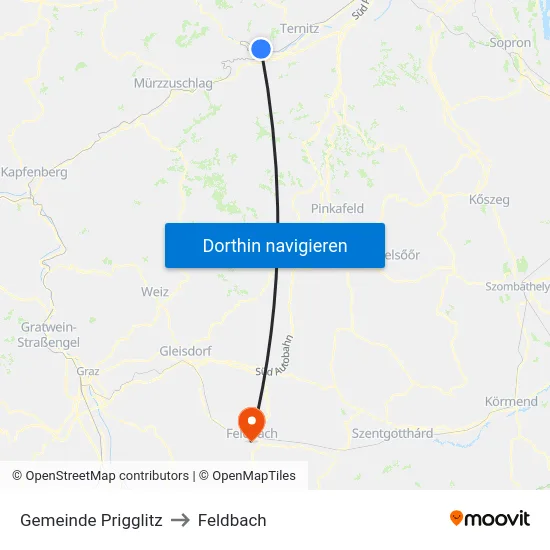 Gemeinde Prigglitz to Feldbach map