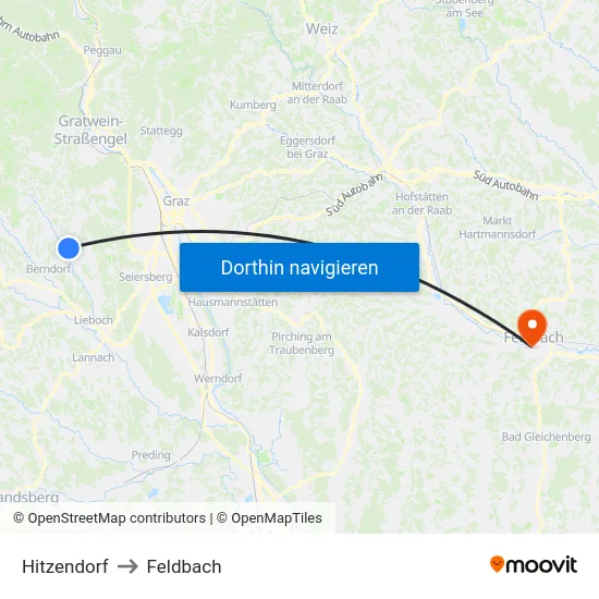 Hitzendorf to Feldbach map