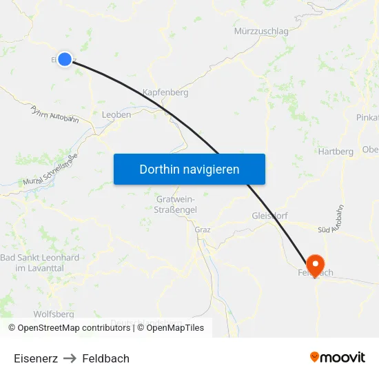 Eisenerz to Feldbach map