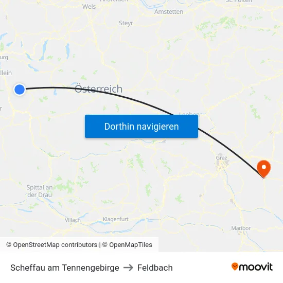 Scheffau am Tennengebirge to Feldbach map