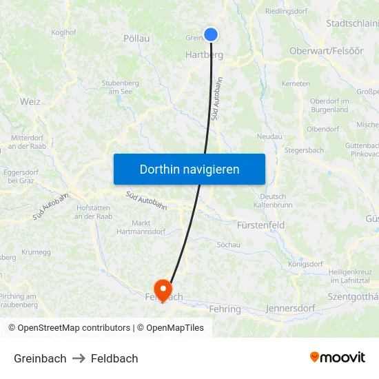 Greinbach to Feldbach map