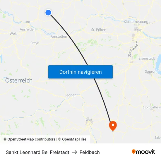 Sankt Leonhard Bei Freistadt to Feldbach map