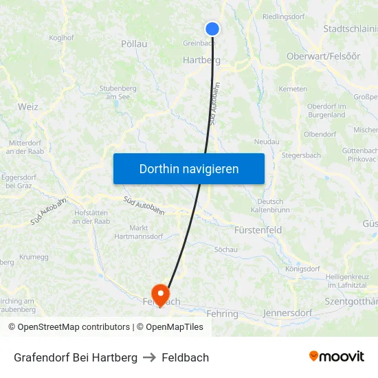 Grafendorf Bei Hartberg to Feldbach map