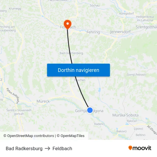 Bad Radkersburg to Feldbach map