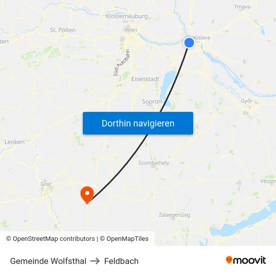 Gemeinde Wolfsthal to Feldbach map