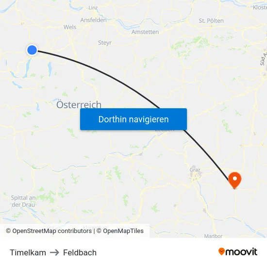 Timelkam to Feldbach map