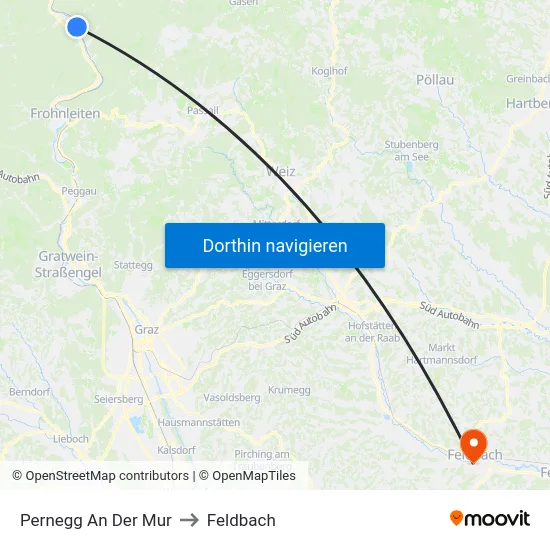 Pernegg An Der Mur to Feldbach map