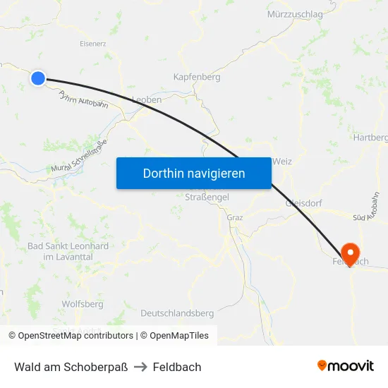 Wald am Schoberpaß to Feldbach map