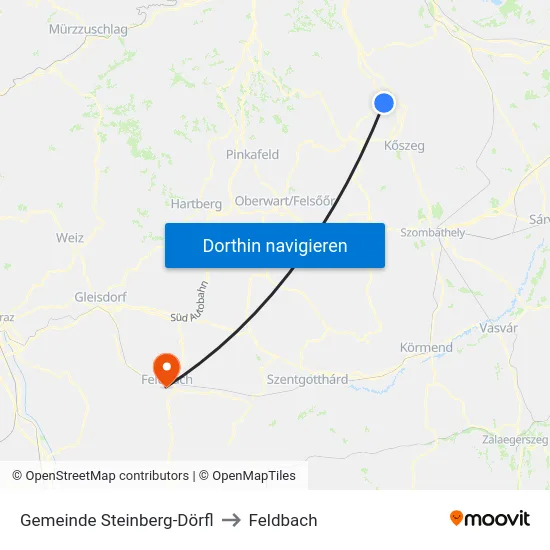 Gemeinde Steinberg-Dörfl to Feldbach map