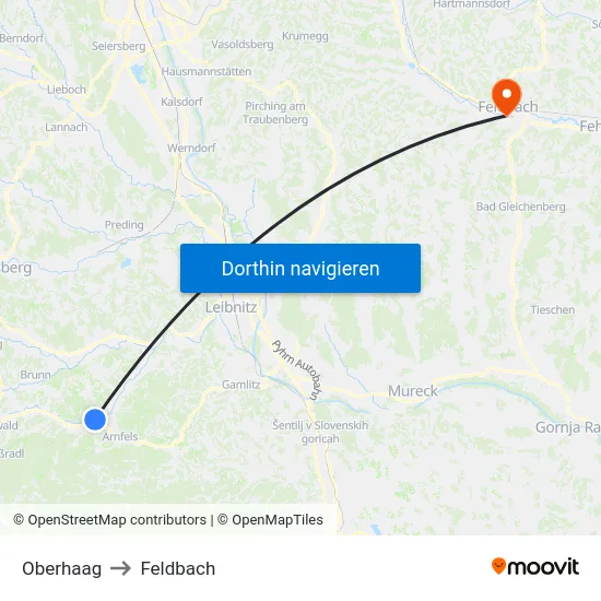 Oberhaag to Feldbach map