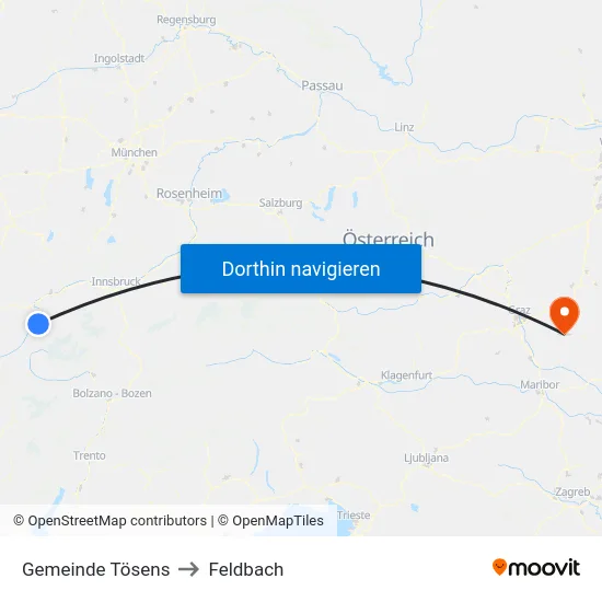 Gemeinde Tösens to Feldbach map