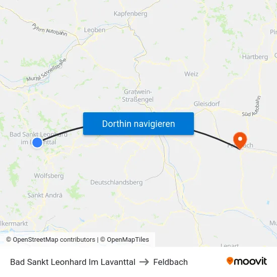 Bad Sankt Leonhard Im Lavanttal to Feldbach map