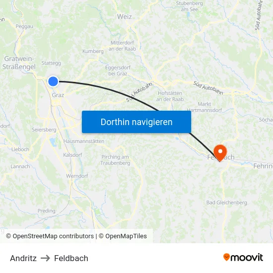 Andritz to Feldbach map