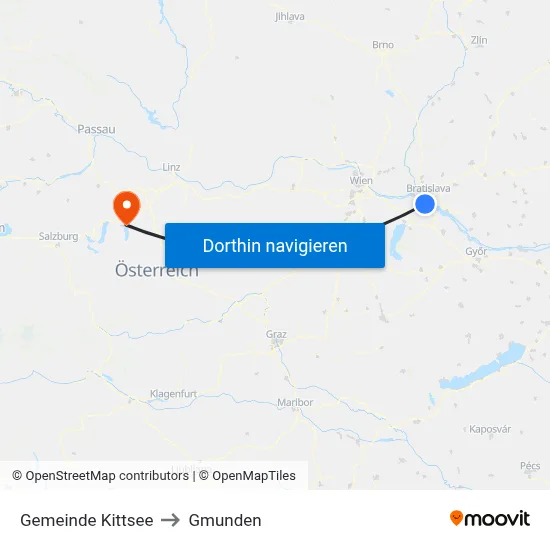 Gemeinde Kittsee to Gmunden map
