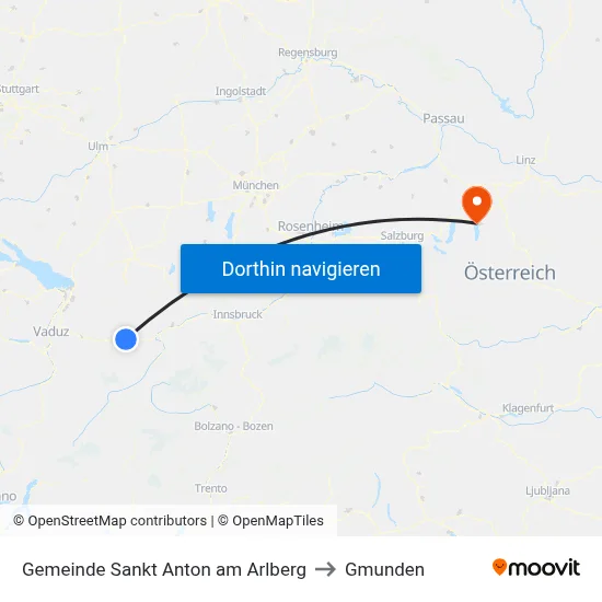 Gemeinde Sankt Anton am Arlberg to Gmunden map