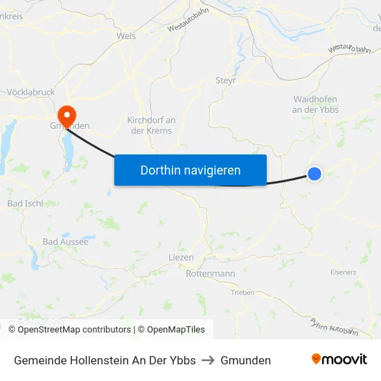 Gemeinde Hollenstein An Der Ybbs to Gmunden map