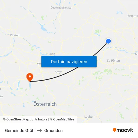Gemeinde Gföhl to Gmunden map