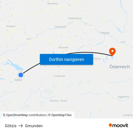 Götzis to Gmunden map