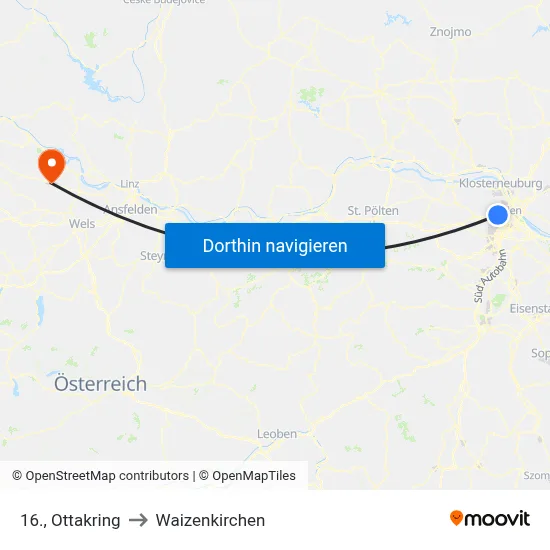 16., Ottakring to Waizenkirchen map