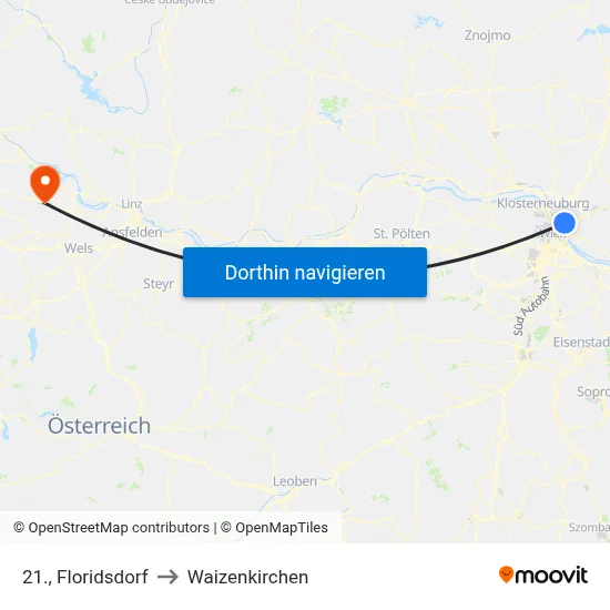 21., Floridsdorf to Waizenkirchen map