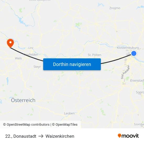 22., Donaustadt to Waizenkirchen map