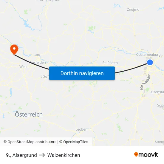 9., Alsergrund to Waizenkirchen map