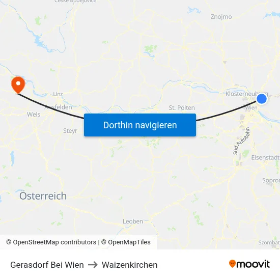 Gerasdorf Bei Wien to Waizenkirchen map