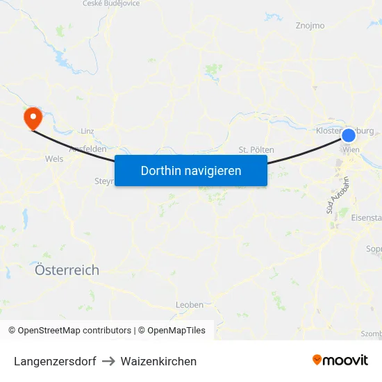 Langenzersdorf to Waizenkirchen map