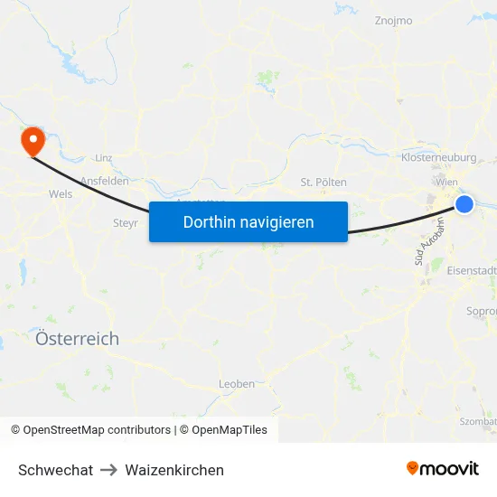 Schwechat to Waizenkirchen map