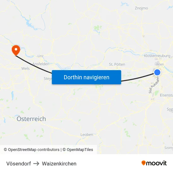 Vösendorf to Waizenkirchen map
