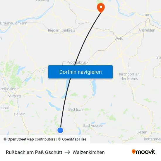 Rußbach am Paß Gschütt to Waizenkirchen map
