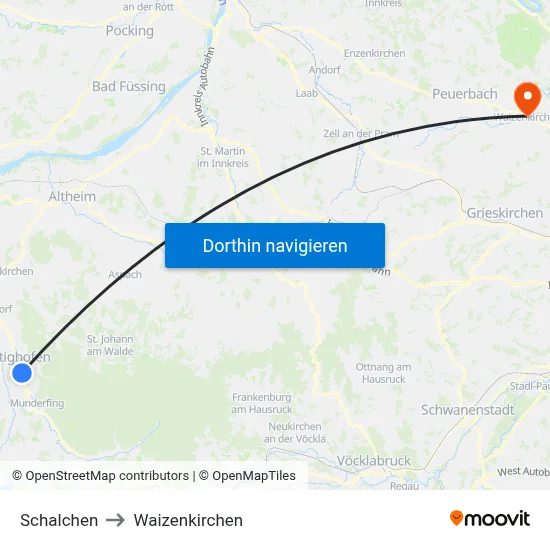 Schalchen to Waizenkirchen map