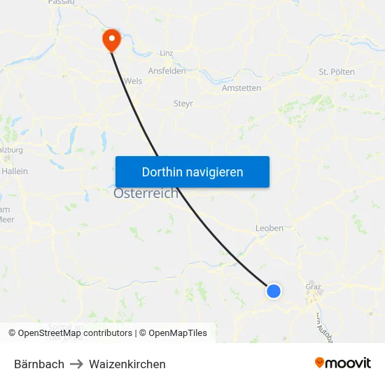 Bärnbach to Waizenkirchen map