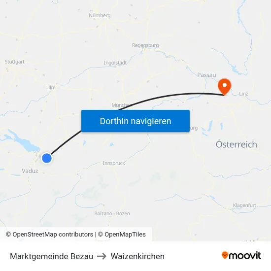 Marktgemeinde Bezau to Waizenkirchen map