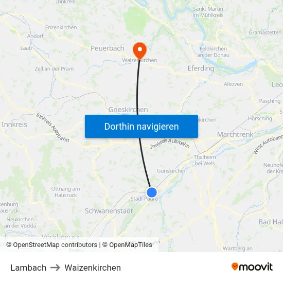 Lambach to Waizenkirchen map