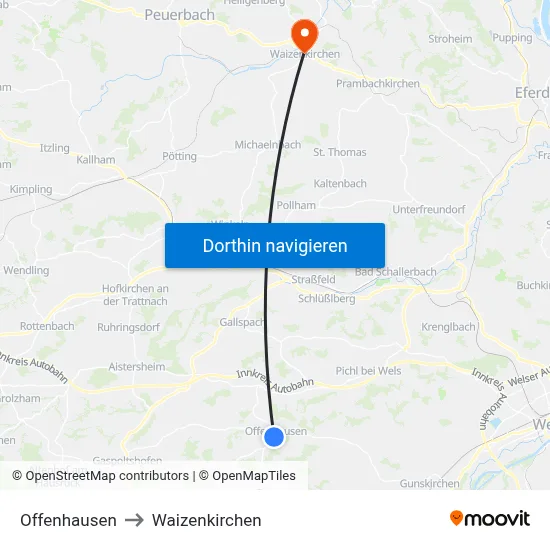 Offenhausen to Waizenkirchen map