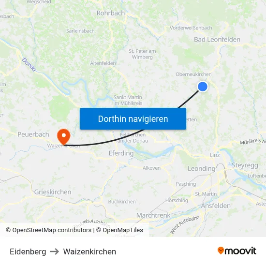 Eidenberg to Waizenkirchen map