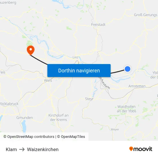 Klam to Waizenkirchen map