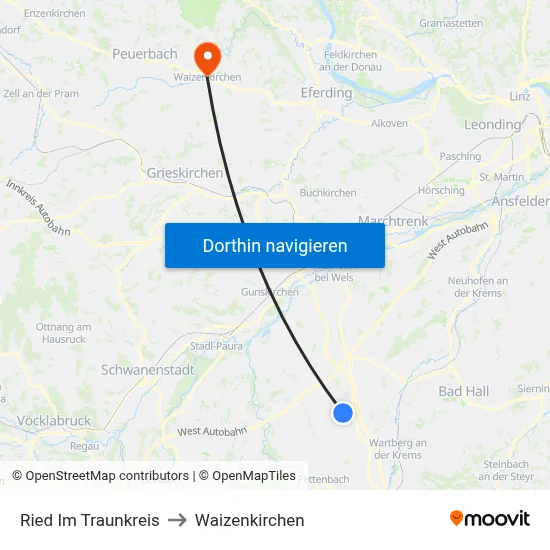 Ried Im Traunkreis to Waizenkirchen map