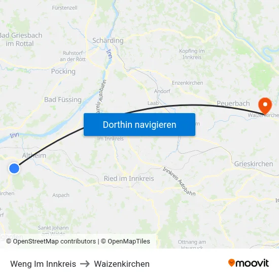 Weng Im Innkreis to Waizenkirchen map