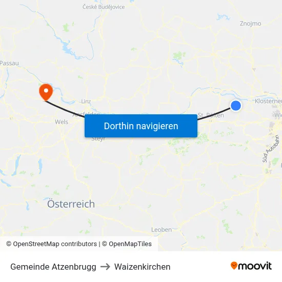 Gemeinde Atzenbrugg to Waizenkirchen map