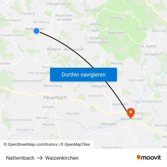 Natternbach to Waizenkirchen map