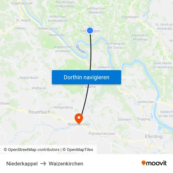 Niederkappel to Waizenkirchen map