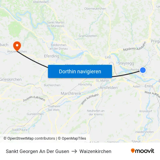 Sankt Georgen An Der Gusen to Waizenkirchen map