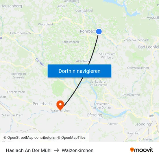 Haslach An Der Mühl to Waizenkirchen map